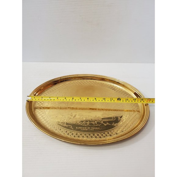 Vintage Brass oval Tray, Engraved Scene, Solid Brass, Catch-all Tray, Re… - Picture 5 of 10